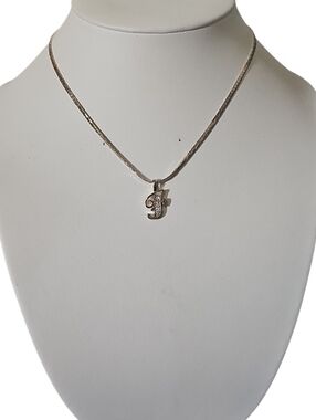 Gold To E Initial Monogram CZ Calligraphy 'F' Pendant Necklace Signed Korea